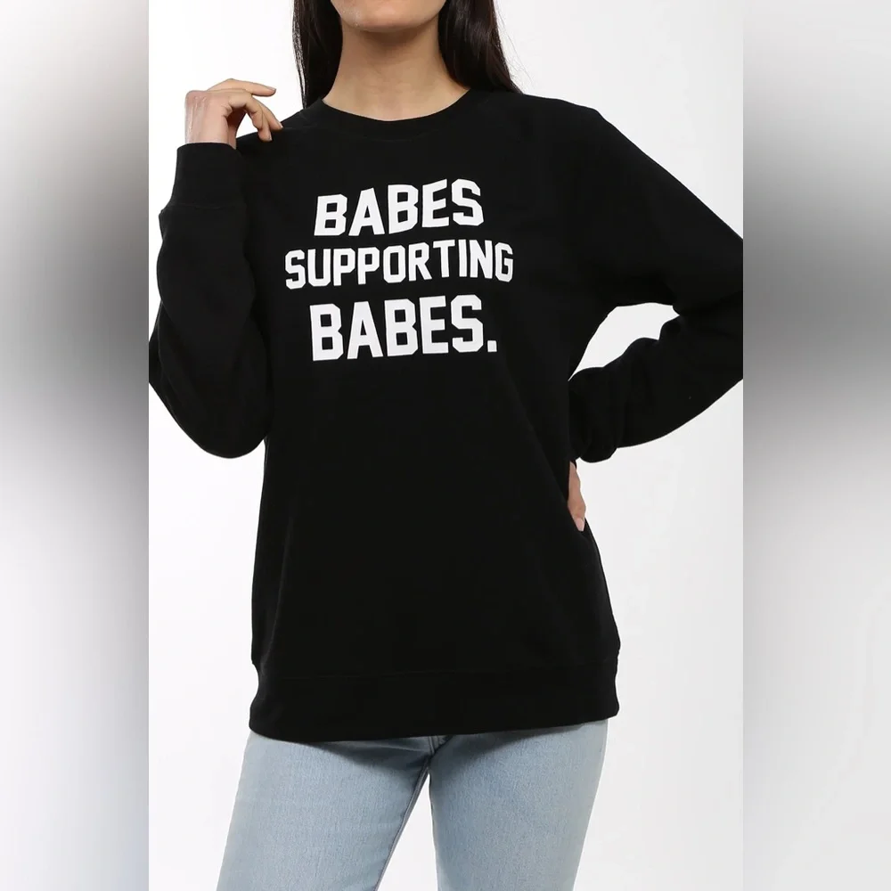 BRUNETTE THE LABEL Black 'Babes Supporting Babes' Sweatshirt - Picture 1 of 6